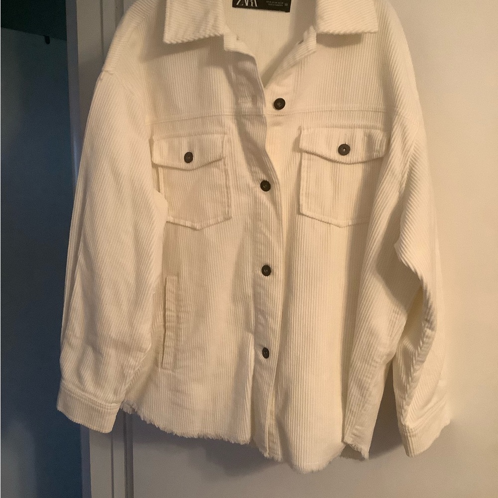 ZARA Cream Corduroy Button-Up Jacket